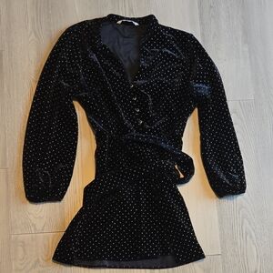 Zara Black Velvet Polka-Dot Mini Dress